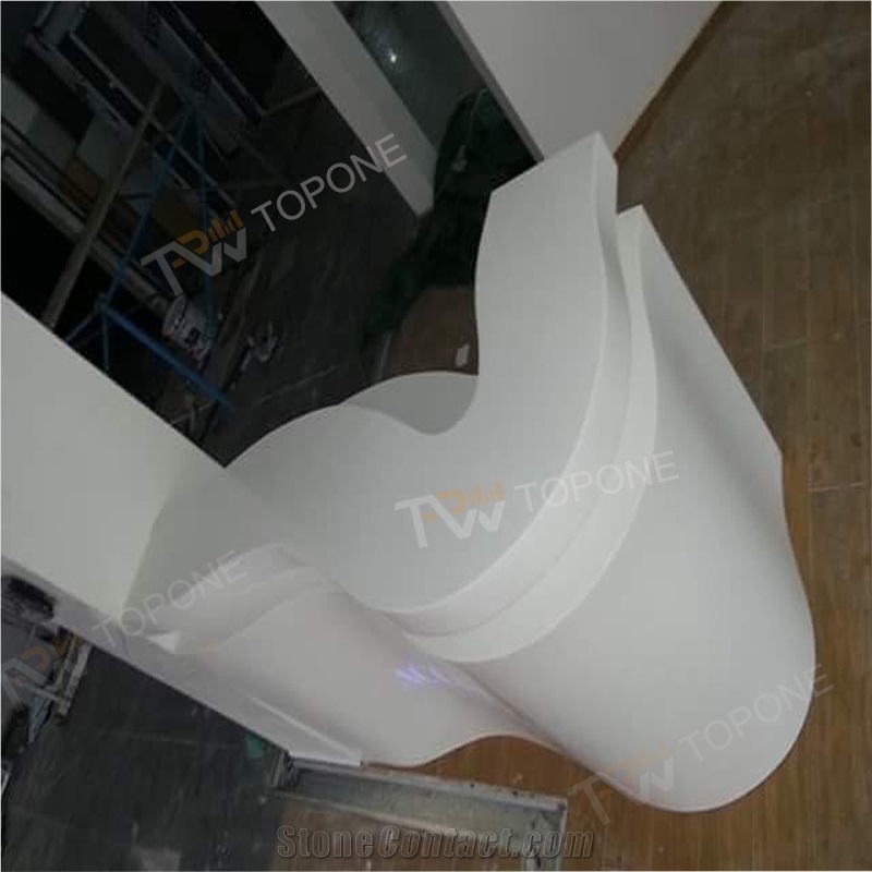 Modern Wave Shape Design Office Furniture Reception Desk,High Quality Curved Reception Counter with Solid Surface Table Tops
