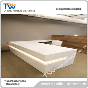 New Design L Shape Solid Surface Reception Desk for Office Furniture, Artificial Marble Stone Reception Counter with Marble Stone Desk Top for Sale