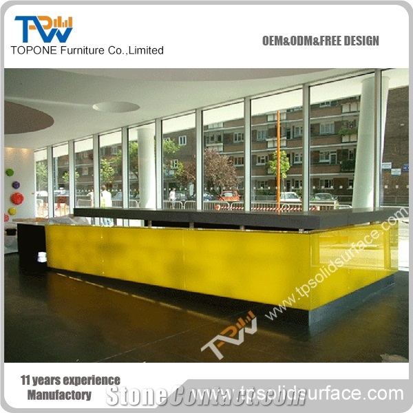 Office Furniture Reception Counter with Led Light , Straight Shape Composite Stone Hall Reception Desk Tabletops