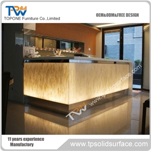 Office Furniture Reception Counter with Led Light , Straight Shape Composite Stone Hall Reception Desk Tabletops