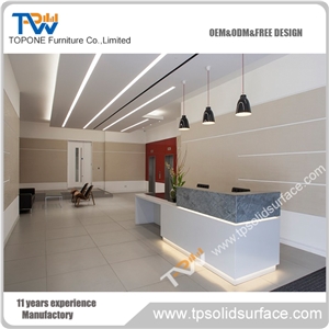 Office Furniutre Reception Counter with Led ,Artificial Stone Reception Desk Top , Solid Surface Reception Counter Table Tops