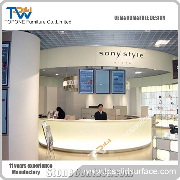 Office Furniutre Reception Counter with Led ,Artificial Stone Reception Desk Top , Solid Surface Reception Counter Table Tops