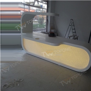Oval Design Modern Corian Acrylic Solid Surface Reception Desk with Led Light, Italian Reception Counter with Artificial Marble Stone Table Top Design, Facotry Price Reception Table for Sale