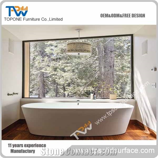 Professional Factory Corian Acrylic Solid Surface Bathtubs, White Artificial Marble Stone Bathtub for Bathroom with Chinese Facotry Price