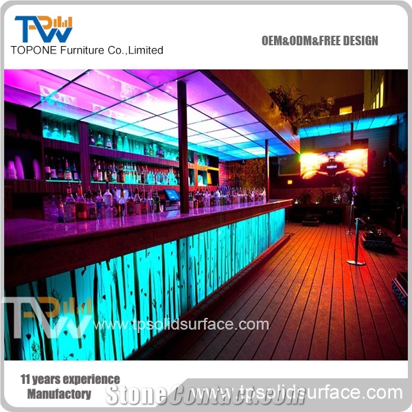 Professional Manufacturer Solid Surface Led Bar Counter / Bar High Top Cocktail Table with Wine Cooler
