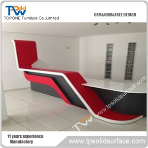 Reception Counter with Middle Led Lighitng Wood Cabinet Customized Logo