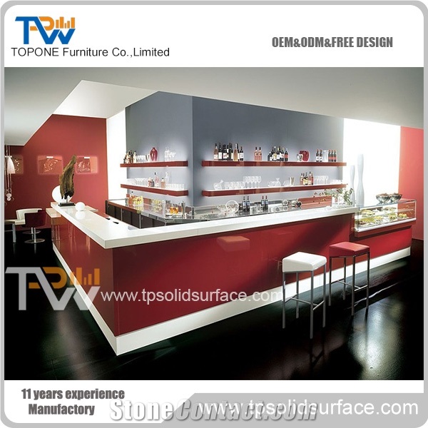 Red Color Factory Supply L Shape Solid Surface Bar Counter for Restaurant