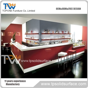 Red Color Factory Supply L Shape Solid Surface Bar Counter for Restaurant