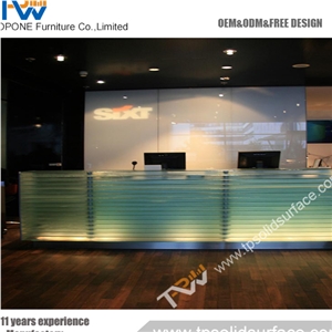 Red Glossy Finish Solid Surface/Artificial Marble Unique Reception Desks
