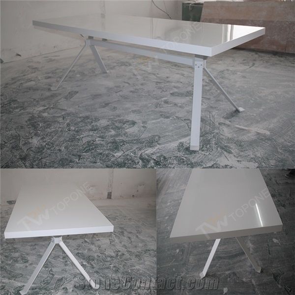 Simple Design White Artificial Marble Stone Office Tables Top For