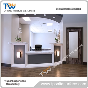 Small Design Artificial Marble Stone Desk for Reception, Curved Manmade Stone Reception Tables for Office Reception Desk Design
