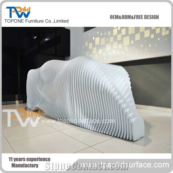 Special Design Corian Acrylic Solid Surface Reception Desk with White Artificial Marble Stone Worktops, White Marble Stone Reception Desk for Office or Salon, Manmade Stone White Marble Stone Table To
