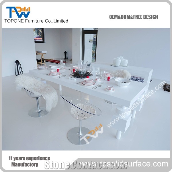 Square Kitchen and Dining Room Furniture White Acrylic Solid Surface Dinning Table Top Design