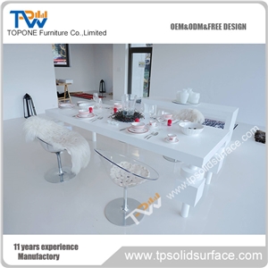 Square Kitchen and Dining Room Furniture White Acrylic Solid Surface Dinning Table Top Design