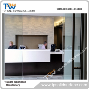 Straight Inside Lighting Decorated Solid Surface/Man-Made Stone Marble Hotel Lobby Counter