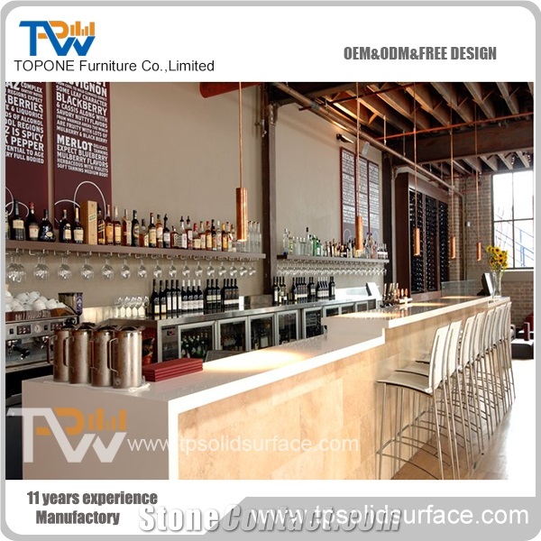 Straight Shape Corian Acrylic Solid Surface Bar Counter with Artificial Marble Stone Desk Top for Bar Furniture