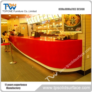 Stylish Curbed Solid Surface/Man-Made Stone Solid Surface Cashier Counter for Restaurant
