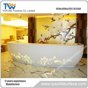 Stylish Glossy Solid Surface/Man-Made Stone Boat Shaped Reception Desk