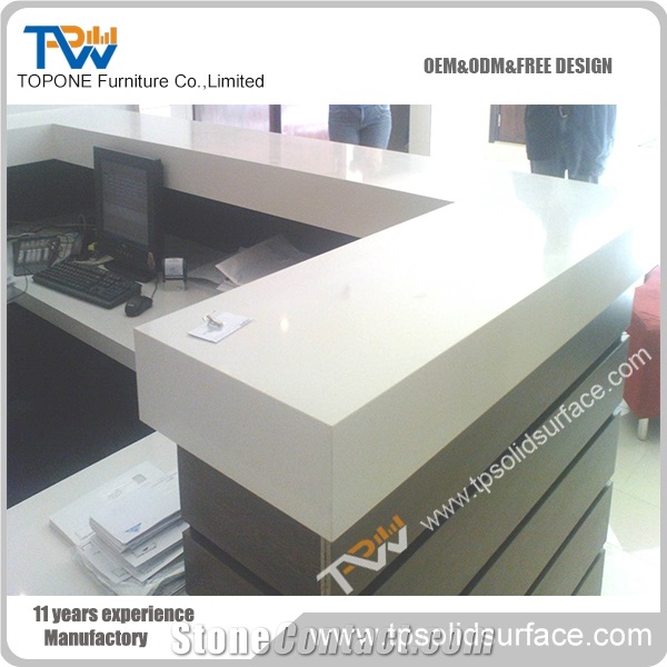 Stylish L-Shape Designer White Solid Surface/Man-Made Standing Reception Desk