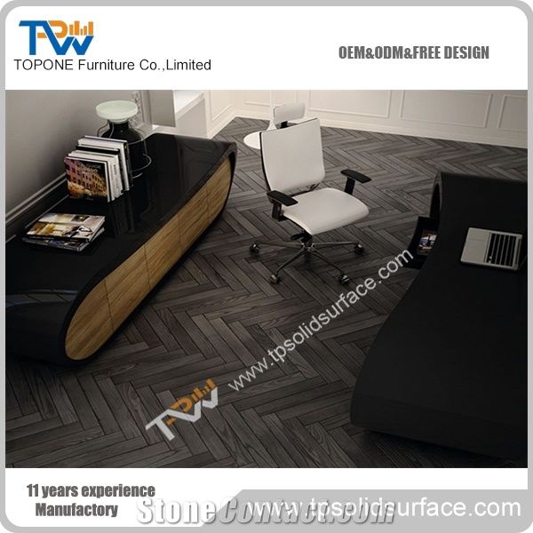 Topone Black Color Oval Shap Design Solid Surface Ceo Office Table