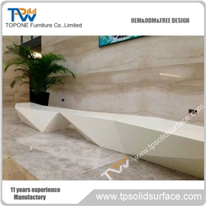 Topone Factory Price Solid Surface Marble Stone Reception Table Design Ideas