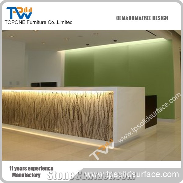 Topone Factory Price Solid Surface Marble Stone Reception Table Design Ideas