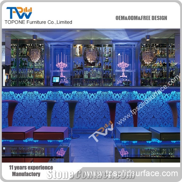 Topone Factory Supply Marble Stone Led Bar Counter and Corian Solid Surface Bar Top Design