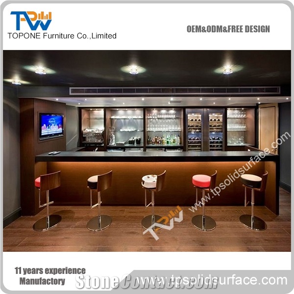 Topone L Shape Wooden Bar Counter for Hotel, Wooden Restaurant Bar Counter for Hotel Furniture