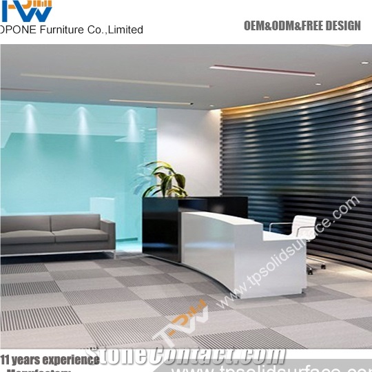Translucent Inside Lighting Solid Surface/Artificial Marble Standing Reception Desk