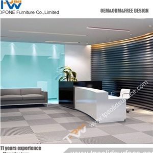 Translucent Inside Lighting Solid Surface/Artificial Marble Standing Reception Desk