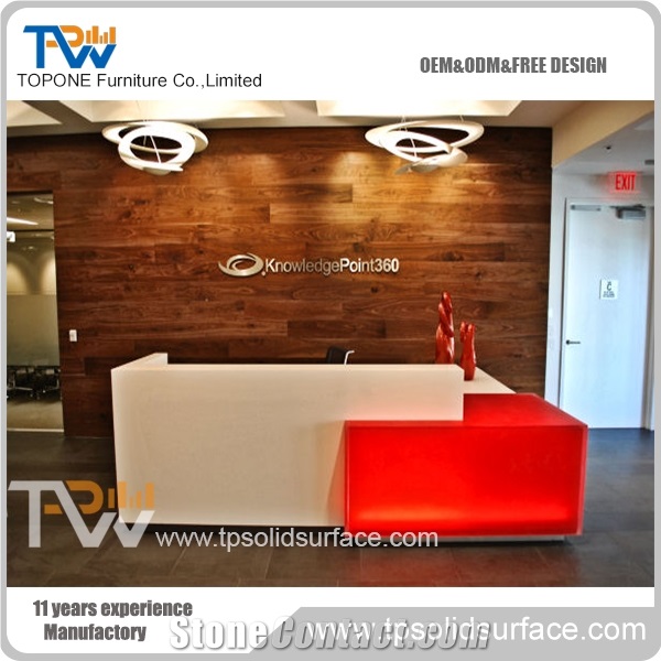 Translucent Inside Lighting Solid Surface/Man-Made Hotel Reception Table Design