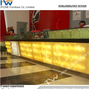 Transparent Inside Lighting Acrylic Solid Surface Marble Retail Cashier Counter