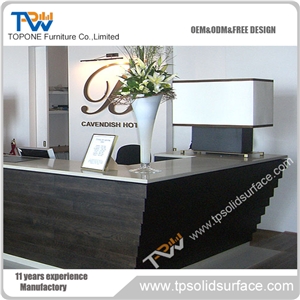U-Shape Red Front Face Design Solid Surface/Man-Made Stone Artificial Marble 2 Person Reception Desk
