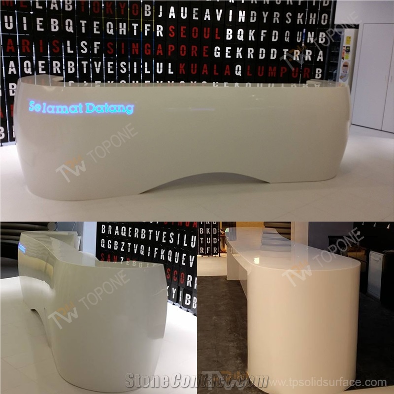 Wave Shape Design Factory Price Solid Surface Table Tops Reception Counter for Office Furniture, Artificial Marble Stone Table Tops Reception Desk for Sale