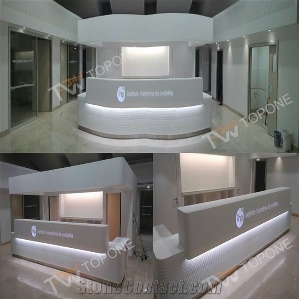 White Artificial Marble Stone Reception Desk Tops for Clinic Room, Corian Acrylic Solid Surface Reception Table Tops for Clinic Furniture with Led Light, Facotry Price High Quality Recpeiton Desk Tops