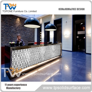 White Glossy Rounded Solid Surface/Artificial Marble Half Moon Hotel Reception Desk