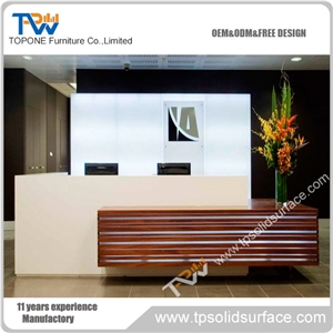 White Office Solid Surface Stone Counter Office Front Counter Design Standing Reception Desk