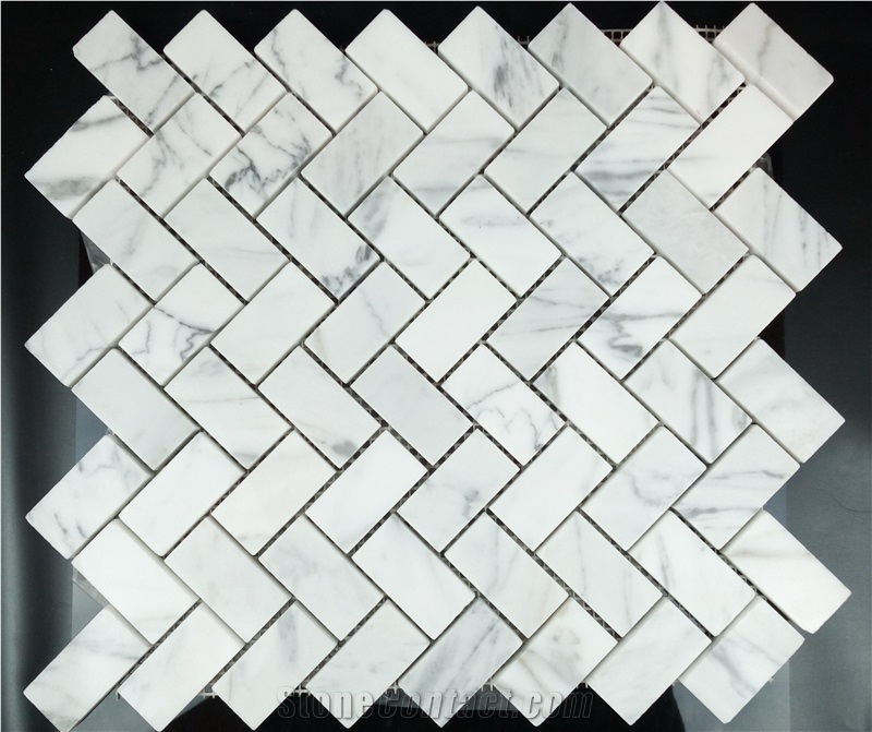 Venato Carrara Herringbone Mosaic Tile Pofung Marble,Natural Marble,Good Choice for Wall & Floor Covering.