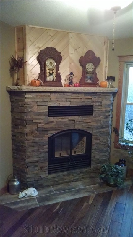 Ochre Real Panel Stone Cladding Fireplace