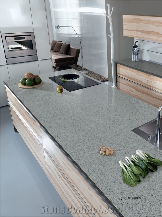Gray Colors Quartz Stone for Kitchen Bar Countertops Popular in Usa
