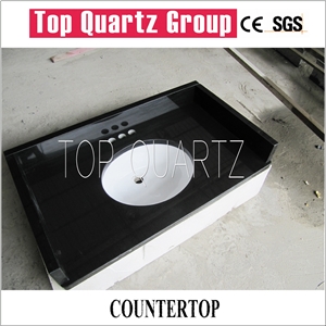 Jet Black Engineered Quartz Countertop ,Custom Countertops