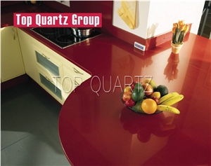 Solid Pure Color Red Quartz Stone Kitchen Countertop, Red Quartz Stone Countertop