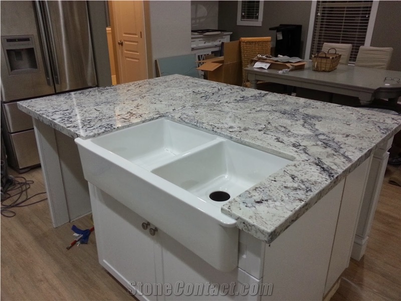 2cm White Ice Kitchen Countertop with a Farm Sink