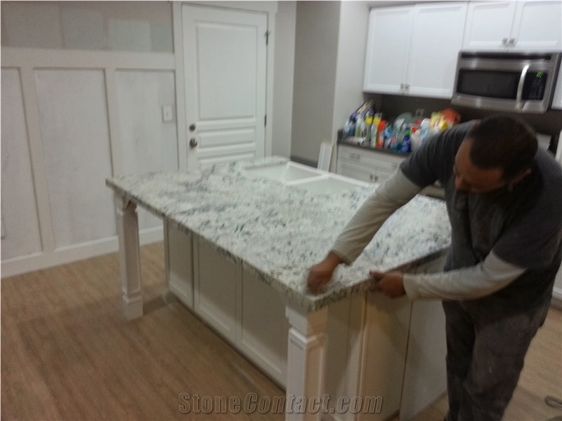 2cm White Ice Kitchen Countertop with a Farm Sink