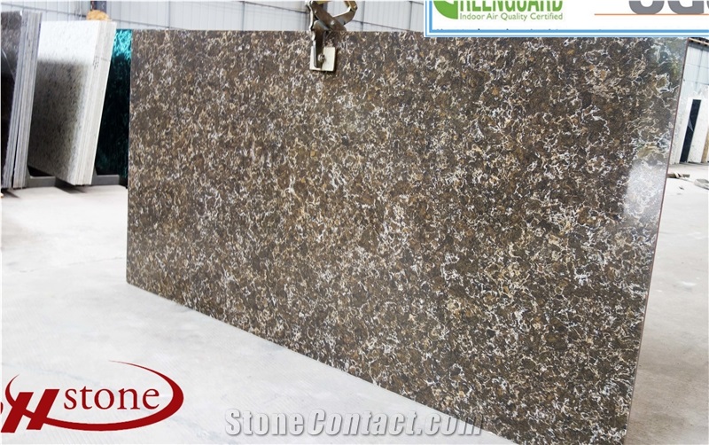 Brown Marble Look Quartz Stone Solid Surfaces Polished Slabs Tiles Engineered Stone Artificial Stone Slabs for Hotel Kitchen,Bathroom Backsplash Walling Panel Customized Edge