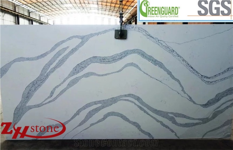 White Marble Look Quartz Stone Solid Surfaces Polished Slabs Tiles Engineered Stone Artificial Stone Slabs for Hotel Kitchen,Bathroom Backsplash Walling Panel Customized Edge