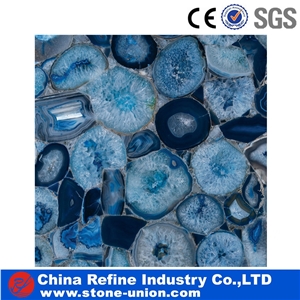Blue Translucent Resin Panel Onyx Semiprecious Decorative Artificial Stone Slabs