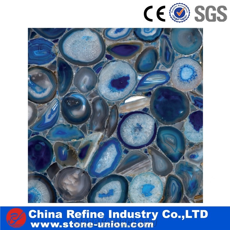 Blue Translucent Resin Panel Onyx Semiprecious Decorative Artificial Stone Slabs