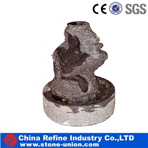 Brown Granite Hand Carved Outdoor Water Landscape Fountain,Exterior Fountains Natural Stone Decoration, Sculptured Stone Work
