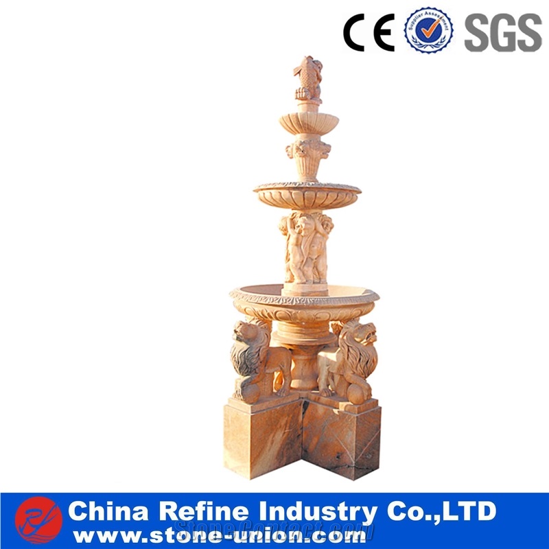 Customized Design Yellow Marble Water Fountain